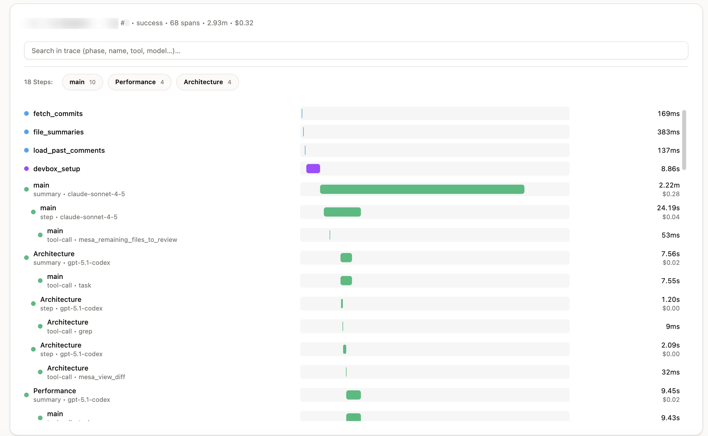 Trace of a code review agent
